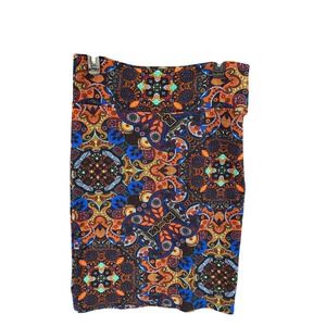 LuLaRoe Cassie Pencil Skirt Large Orange Blue Paisley Mandala Print Bodycon Midi